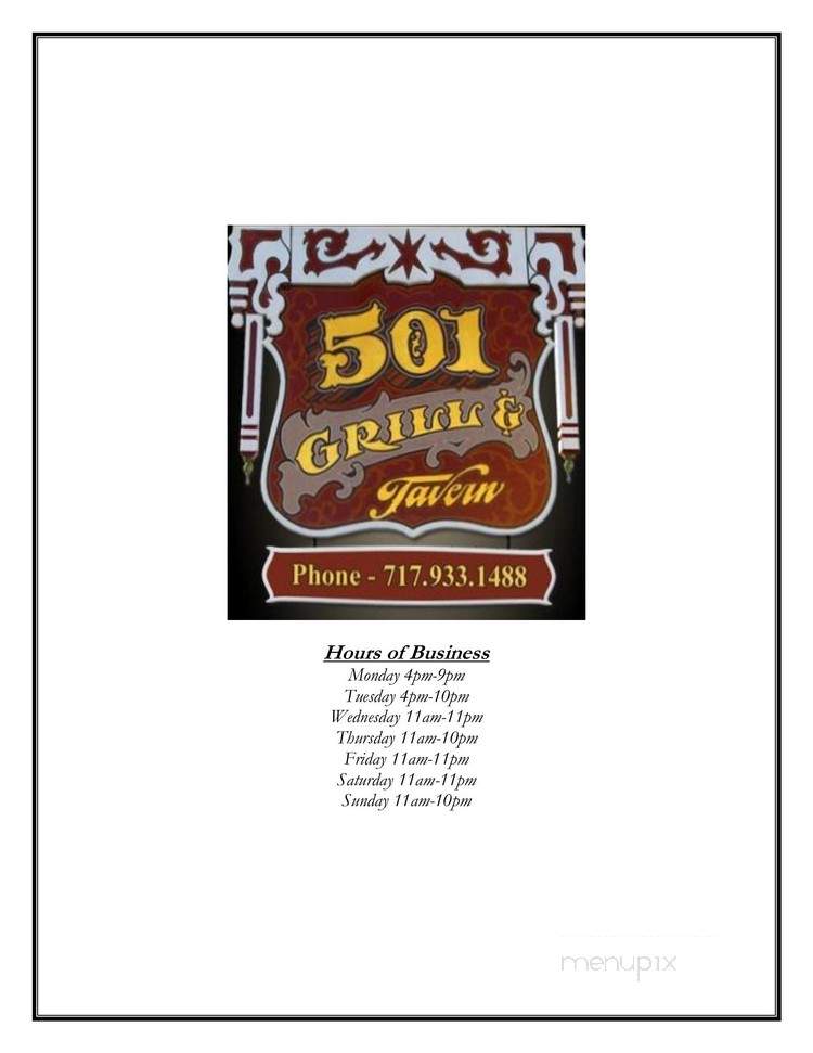 501 Grill & Tavern - Mount Aetna, PA menu_pic