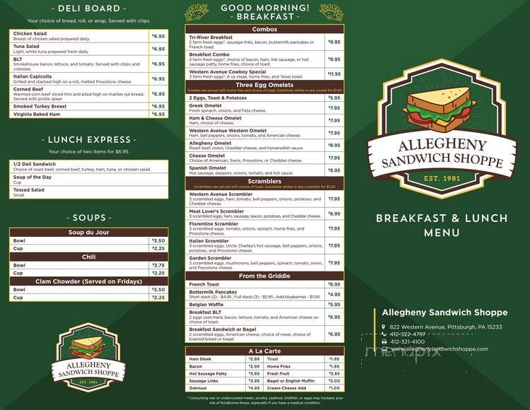 Allegheny Sandwich Shoppe Ye - Pittsburgh, PA menu_pic