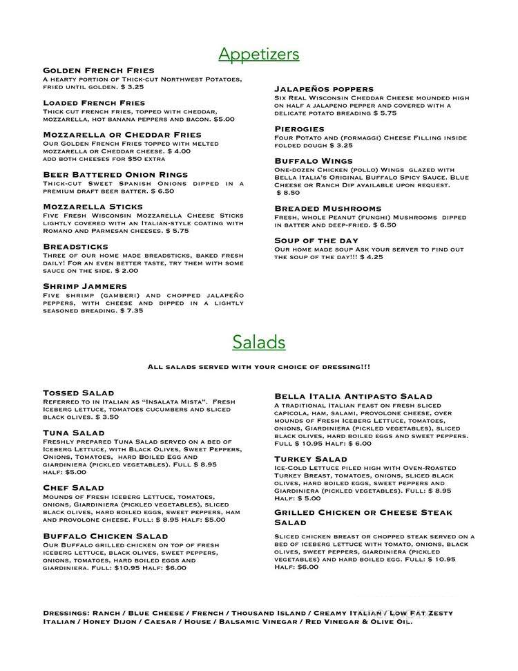 Bella Italia Restaurant - Oley, PA menu_pic
