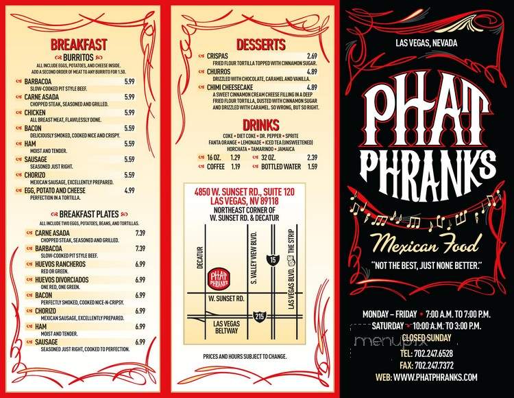 Phat Phrank's - Las Vegas, NV menu_pic
