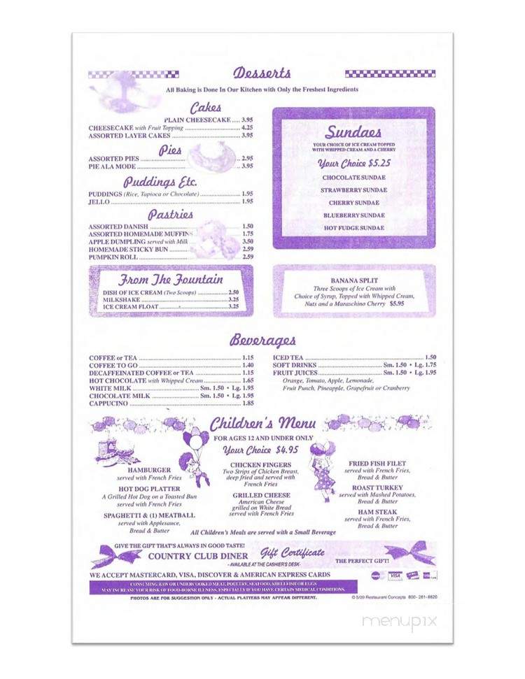 Country Club Diner - Carlisle, PA menu_pic