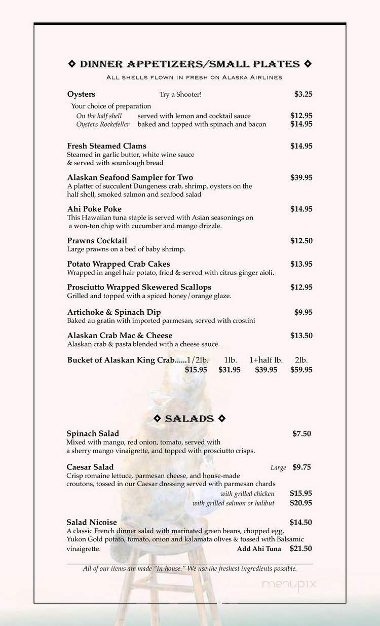 Pump House Restaurant & Saloon - Fairbanks, AK menu_pic