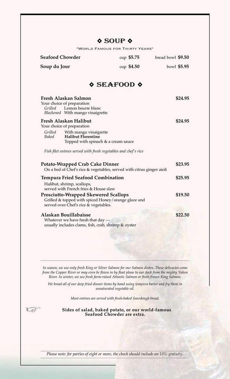 Pump House Restaurant & Saloon - Fairbanks, AK menu_pic