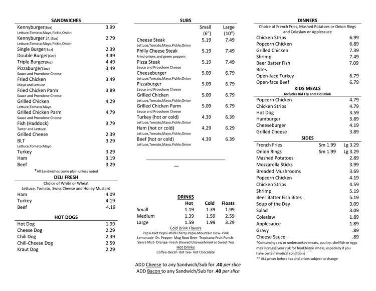 Kenny's Fast Food - Chambersburg, PA menu_pic