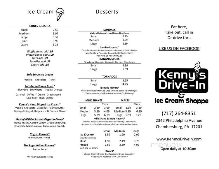 Kenny's Fast Food - Chambersburg, PA menu_pic