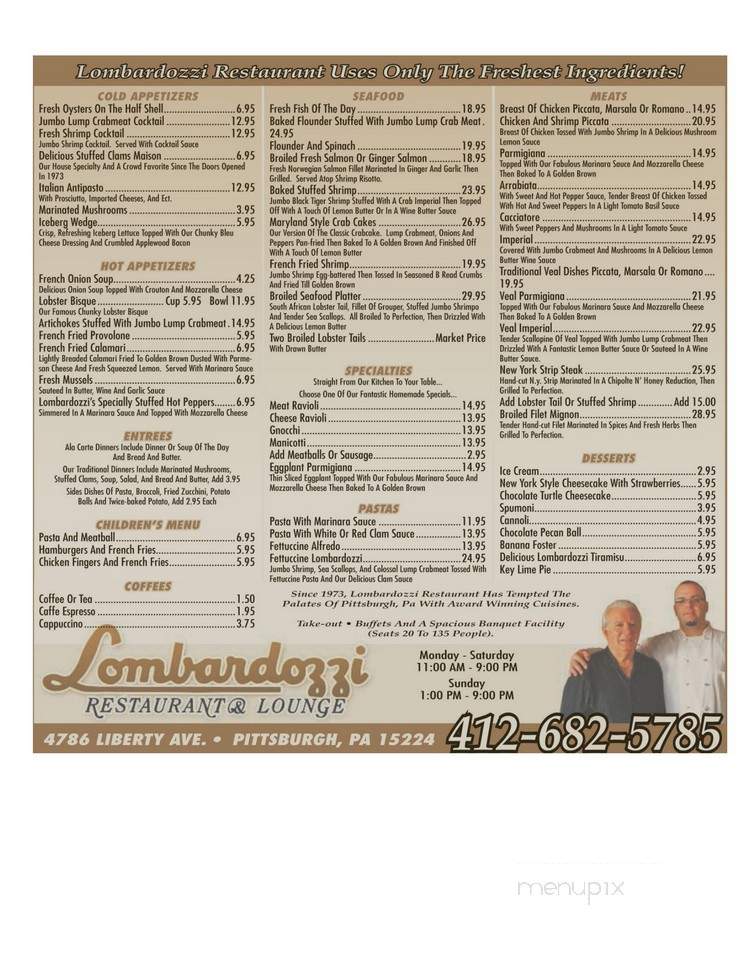 Lombardozzi Restaurant - Pittsburgh, PA menu_pic