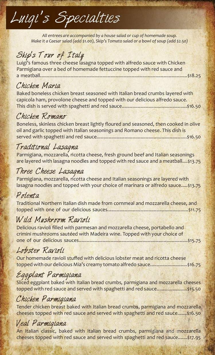 Luigi's Ristorante - DuBois, PA menu_pic