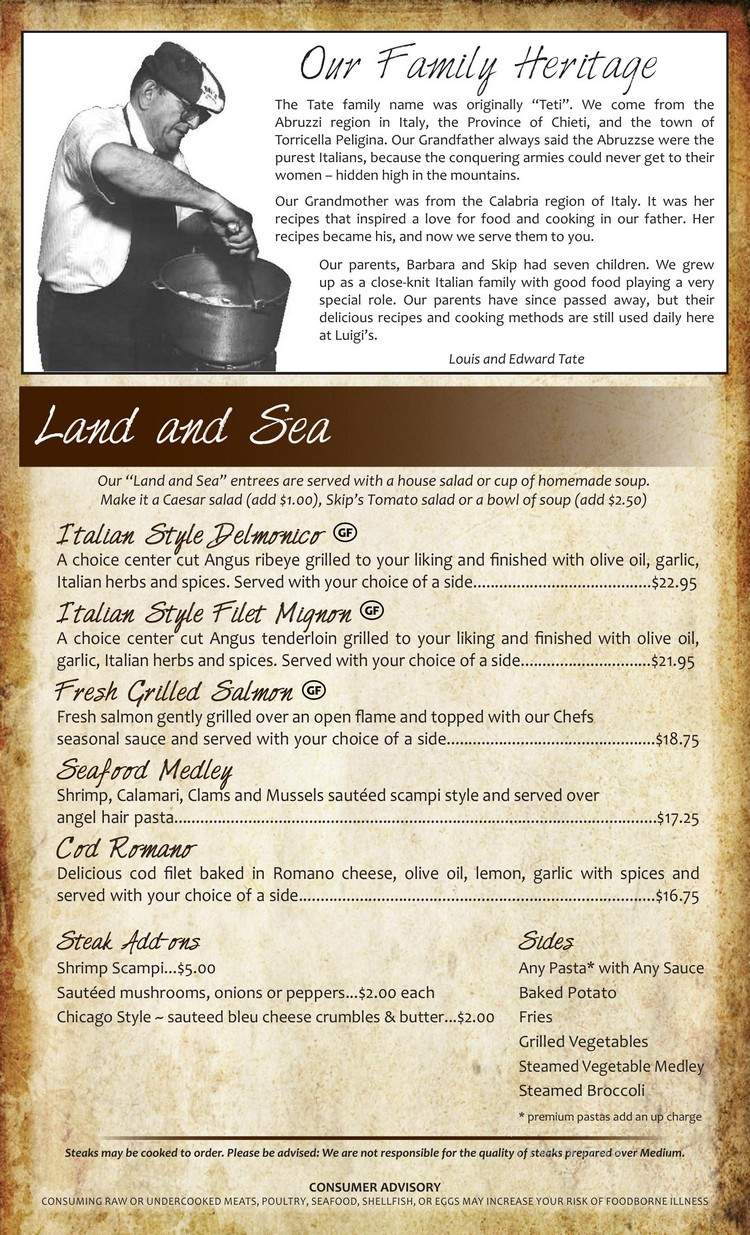 Luigi's Ristorante - DuBois, PA menu_pic