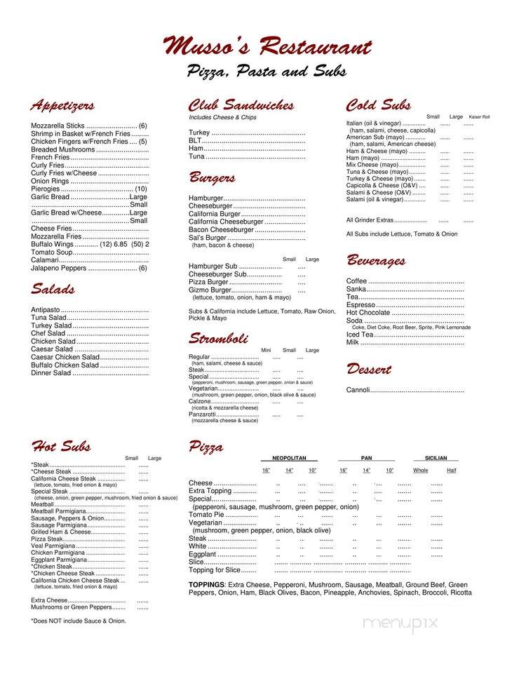 Musso's Italian Restaurant - Mohnton, PA menu_pic