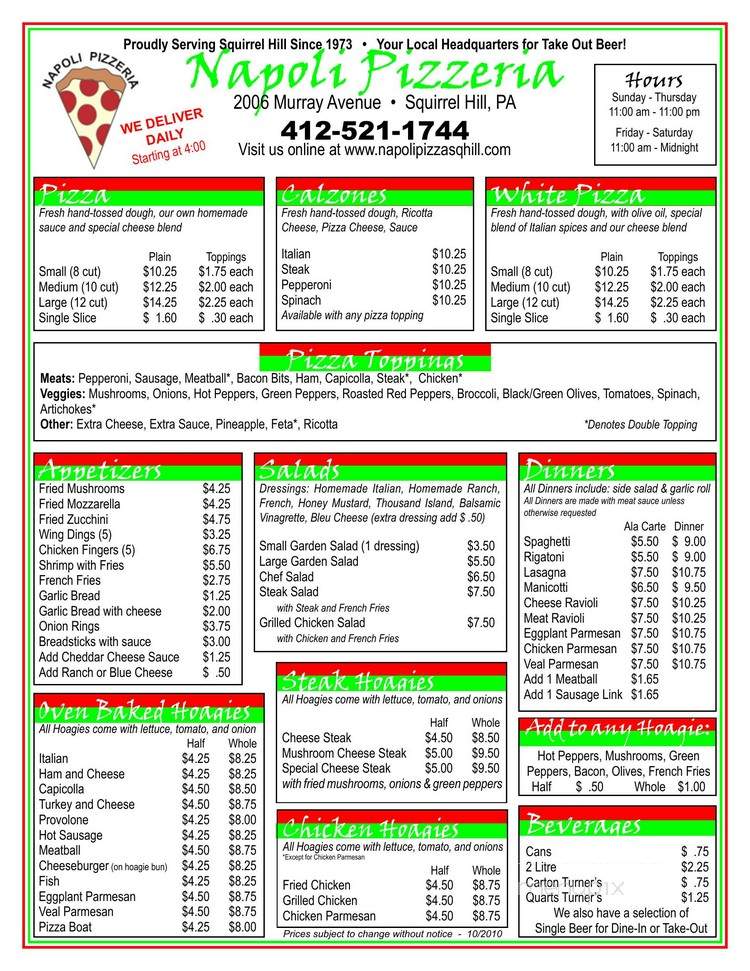 Napoli Pizzeria - Philadelphia, PA menu_pic