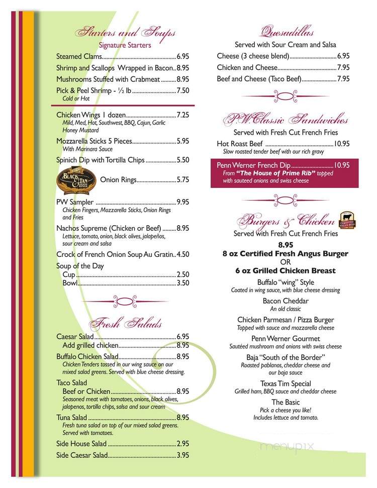 Penn Werner Hotel - Wernersville, PA menu_pic