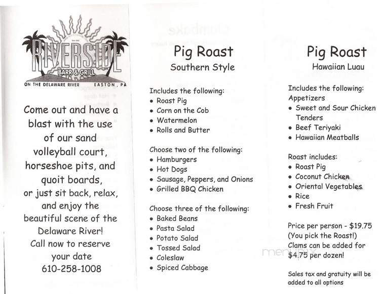 Riverside Bar & Grill - Easton, PA menu_pic