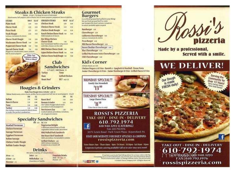 Rossi's Pizza - Royersford, PA menu_pic