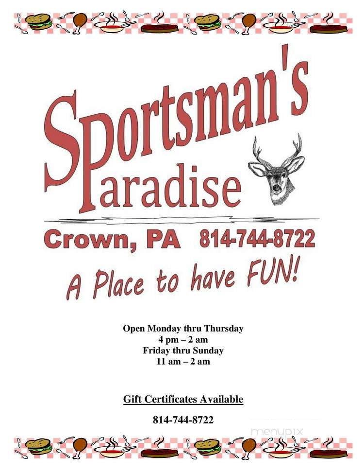 Sportsman's Paradise - Leeper, PA menu_pic
