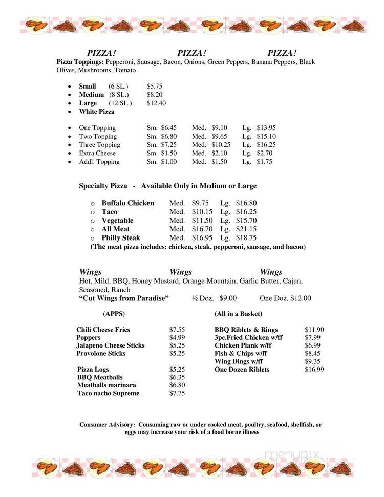 Sportsman's Paradise - Leeper, PA menu_pic
