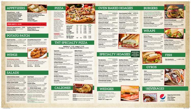 Tnt Dynamite Pizza & Hoagies - Springdale, PA menu_pic