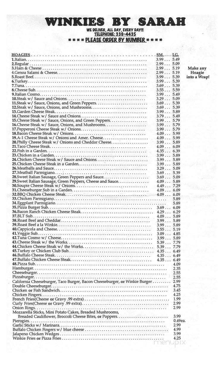 Winkie's Pizza - Mount Carmel, PA menu_pic