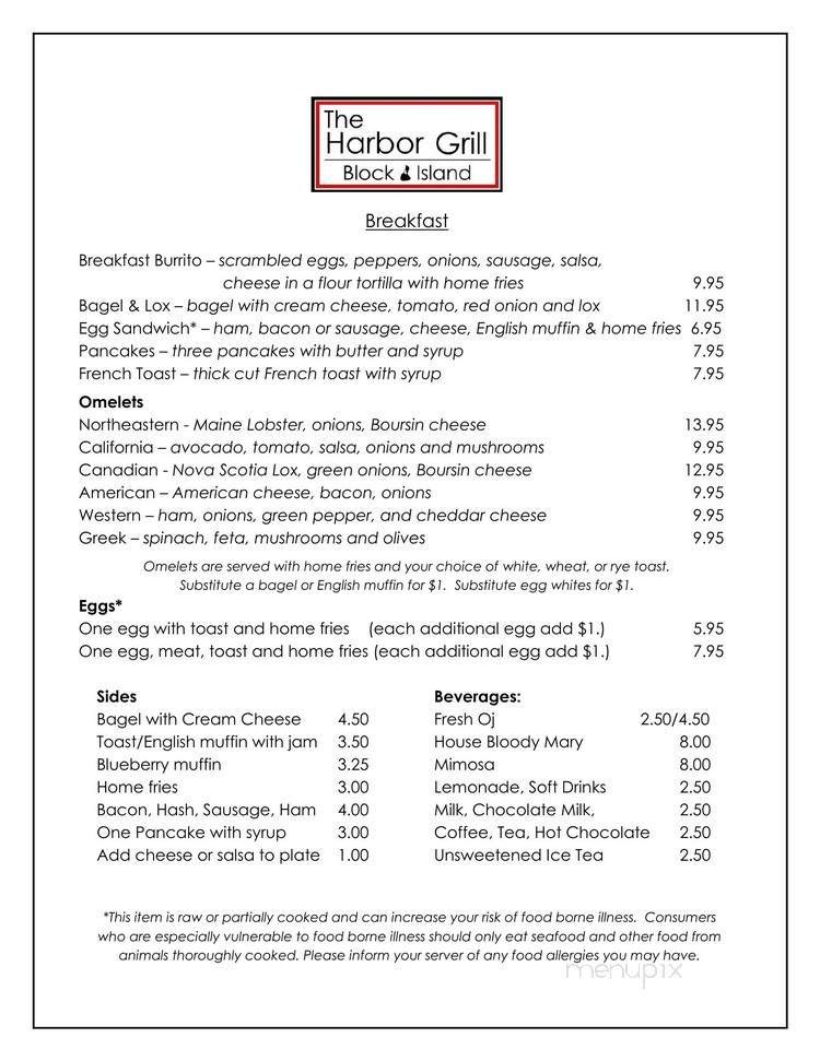 Harbor Grill - Block Island, RI menu_pic