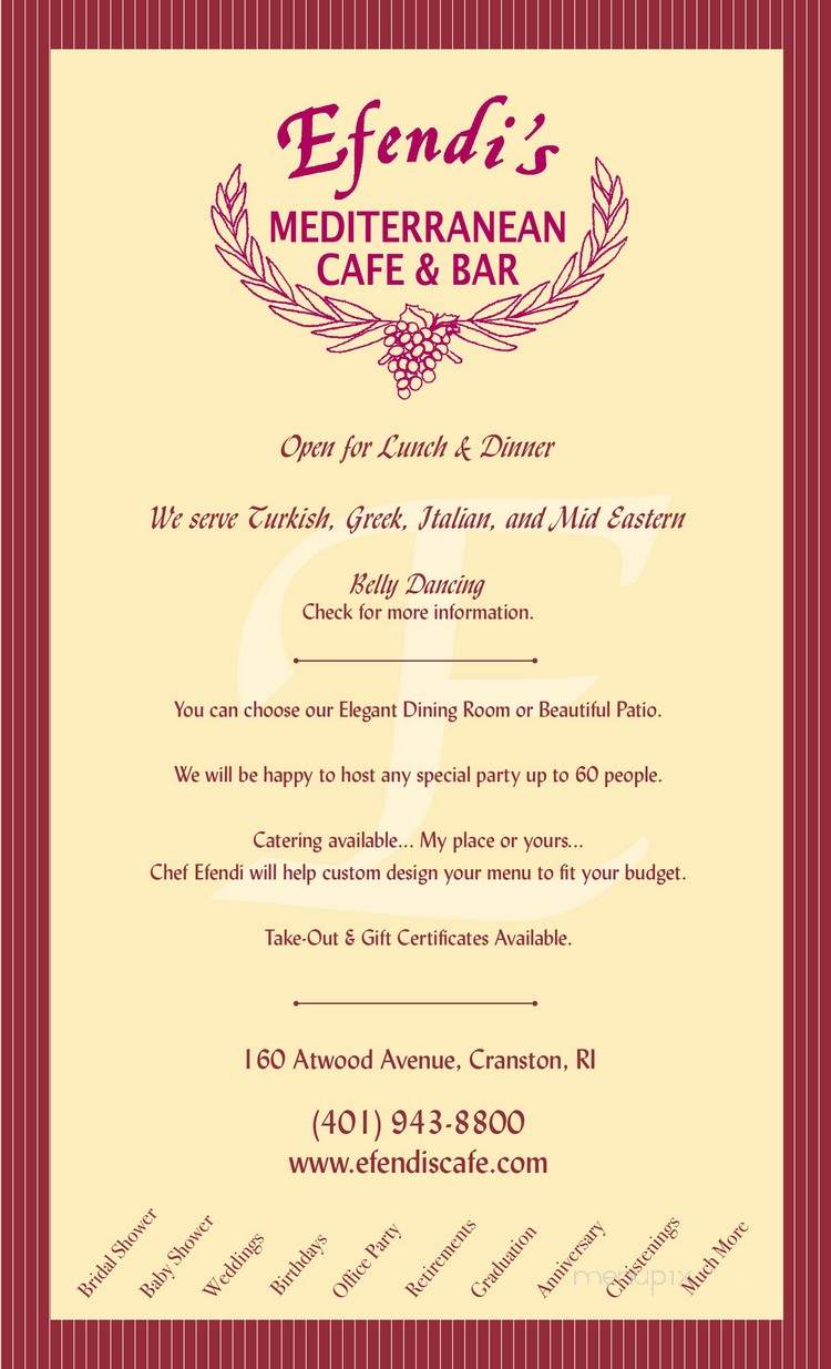 Efendi's Mediterranean Cuisine - Cranston, RI menu_pic