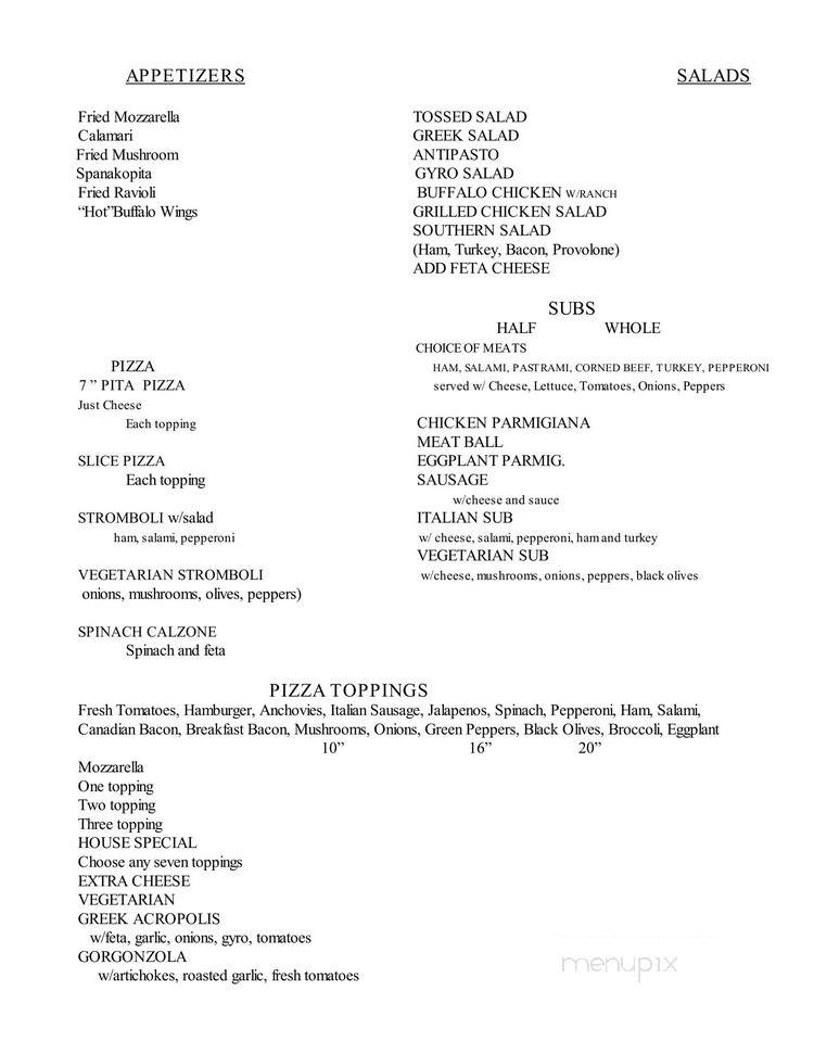 Acropolis Pizza Restaurant - Aiken, SC menu_pic