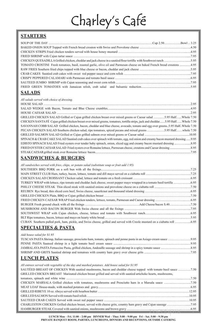 Charley's Cafe - Lancaster, SC menu_pic