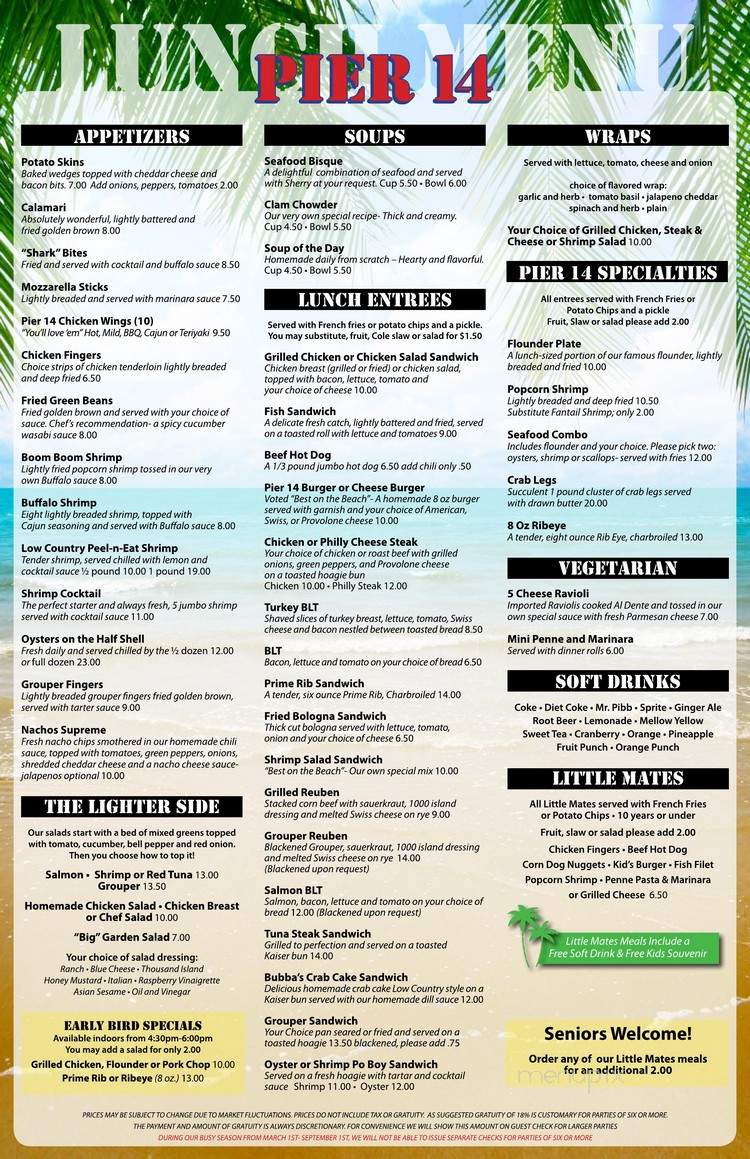 Pier 14 Restaurant & Lounge - Myrtle Beach, SC menu_pic