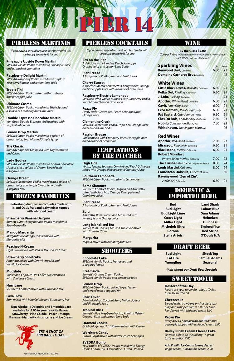 Pier 14 Restaurant & Lounge - Myrtle Beach, SC menu_pic