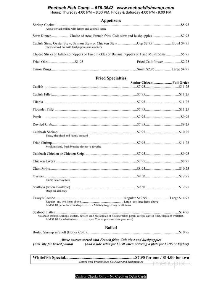 Roebuck Fish Camp - Roebuck, SC menu_pic