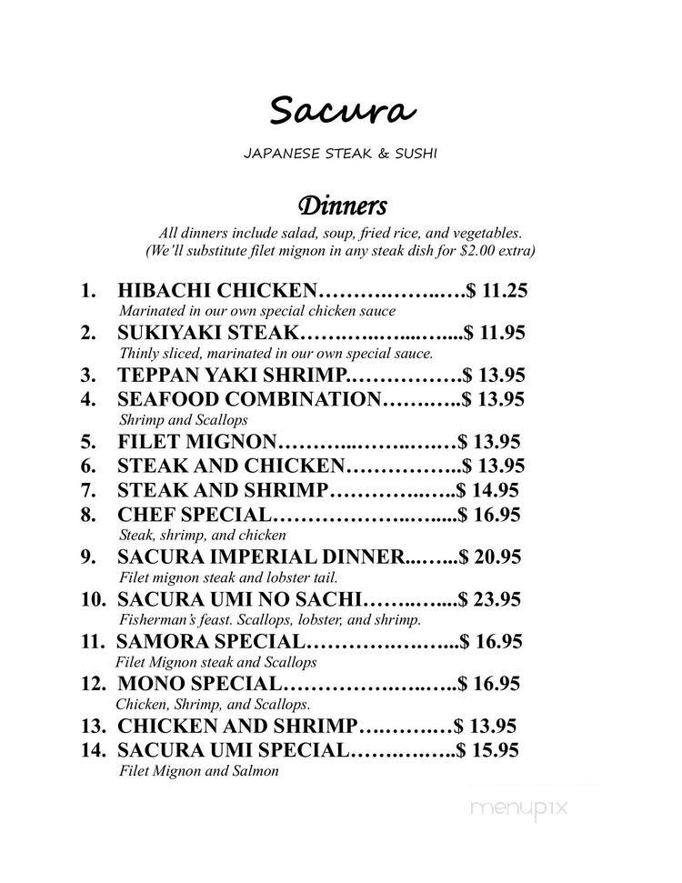 Sacura Japanese Restaurant - Camden, SC menu_pic