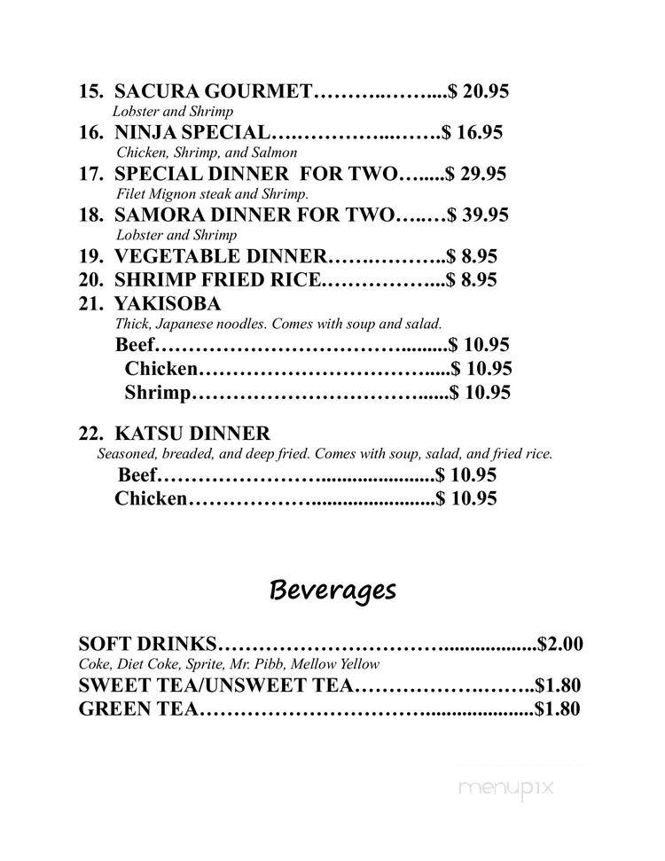 Sacura Japanese Restaurant - Camden, SC menu_pic
