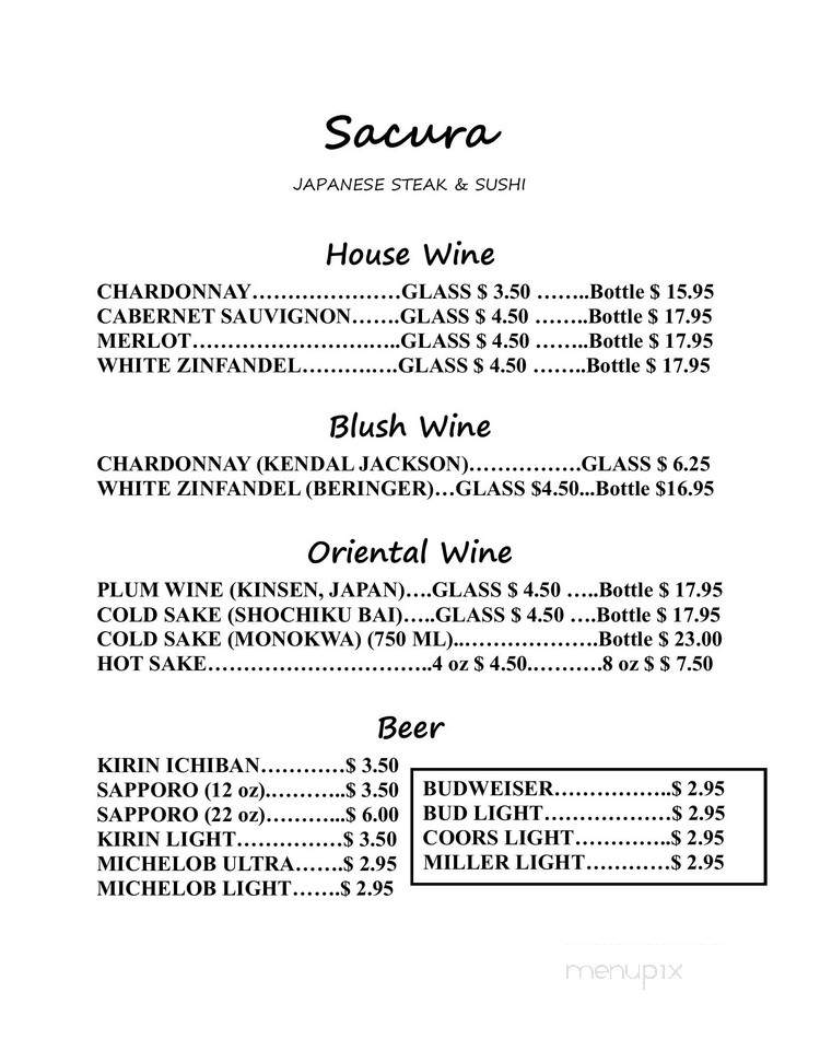 Sacura Japanese Restaurant - Camden, SC menu_pic