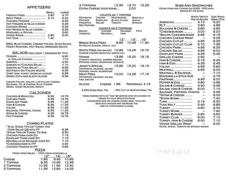 Jenny's Pizza & Subs - Charlestown, MA menu_pic
