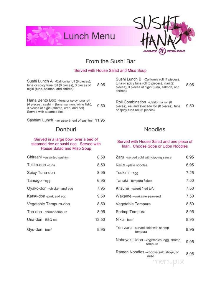 Sushi Hana - Greenville, SC menu_pic