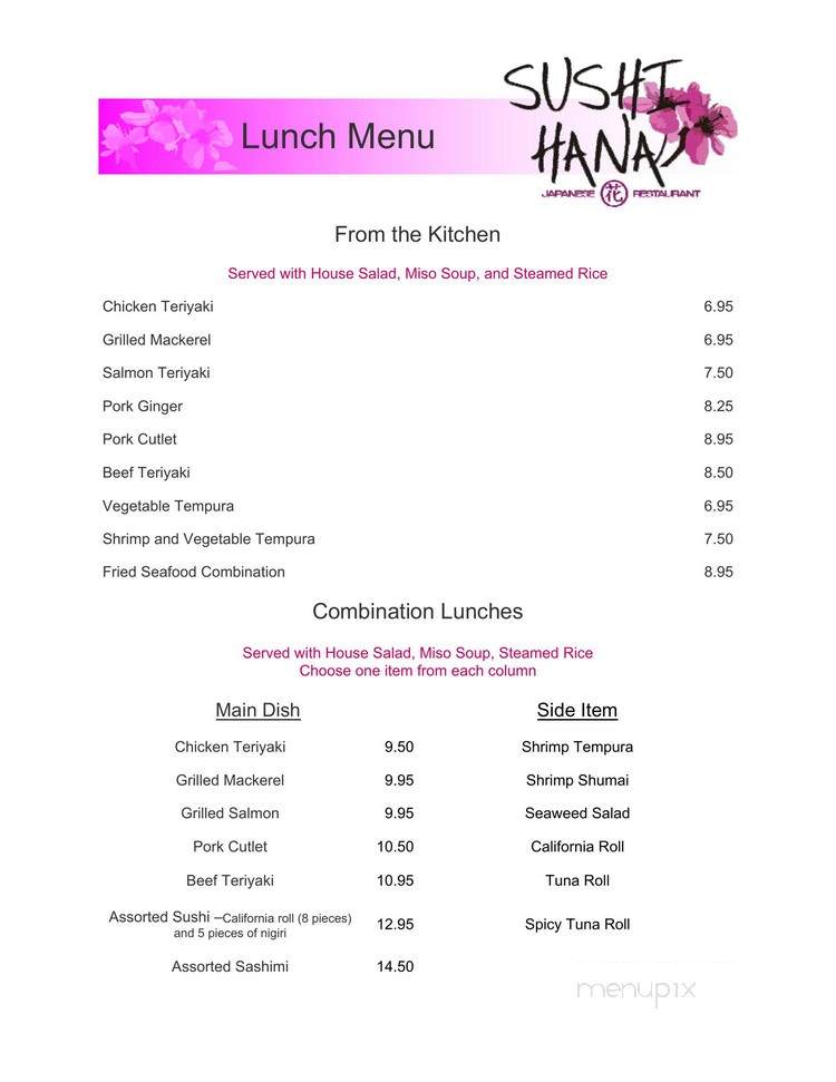 Sushi Hana - Greenville, SC menu_pic