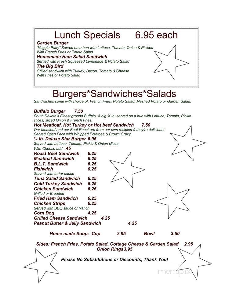Star Family Restaurant - Murdo, SD menu_pic