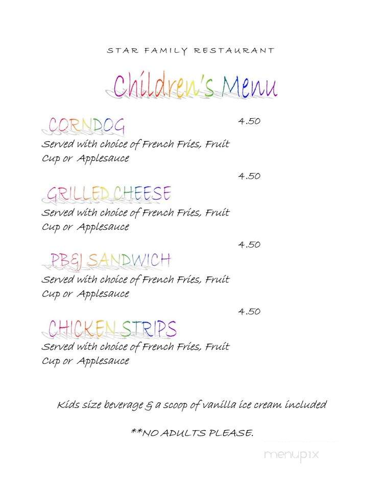 Star Family Restaurant - Murdo, SD menu_pic