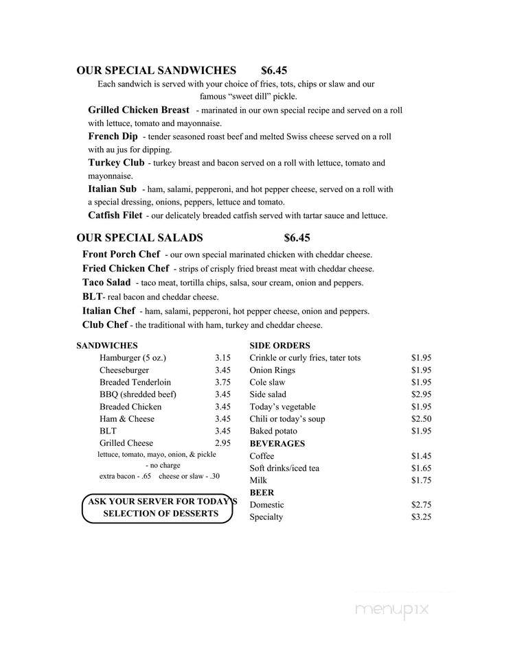 Arrowhead Resort - Spring City, TN menu_pic