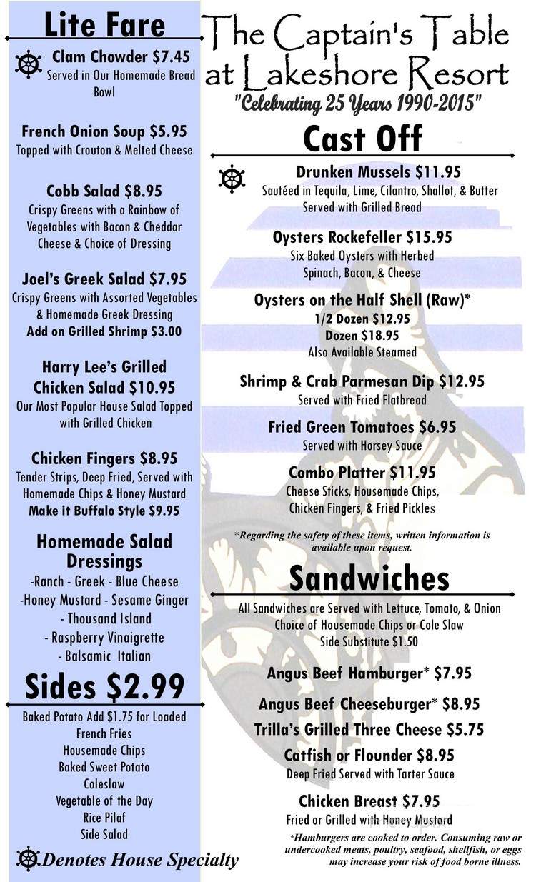 Captain's Table - Hampton, TN menu_pic