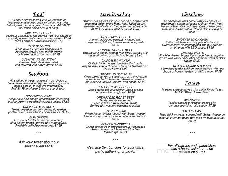 Donna's Old Town Cafe - Madisonville, TN menu_pic