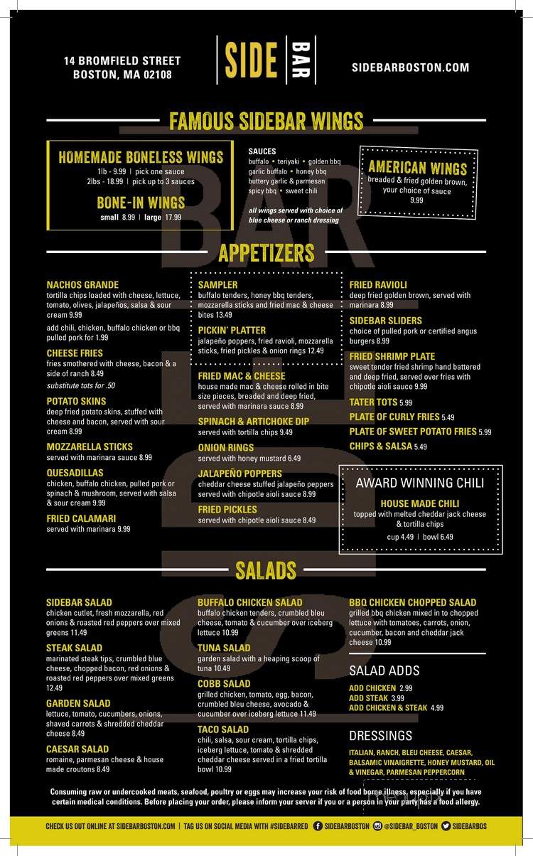 Side Bar - Boston, MA menu_pic