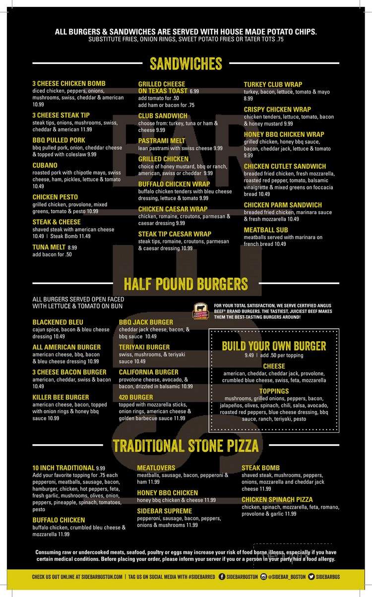 Side Bar - Boston, MA menu_pic