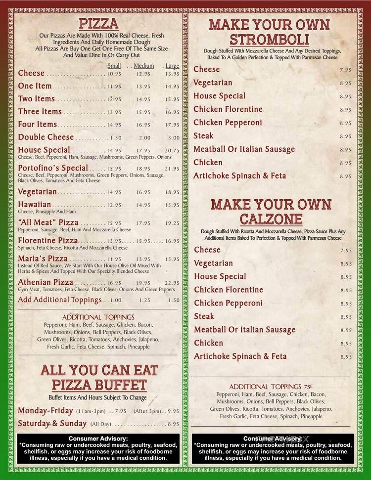 Menu of Portofino Pizza Italian Restaurant in East Ridge, TN 37412