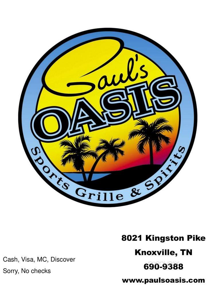 Paul's Oasis - Knoxville, TN menu_pic