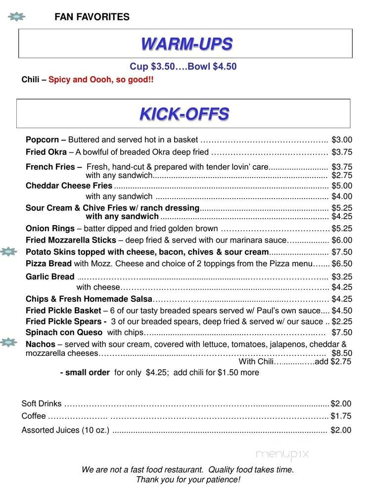 Paul's Oasis - Knoxville, TN menu_pic