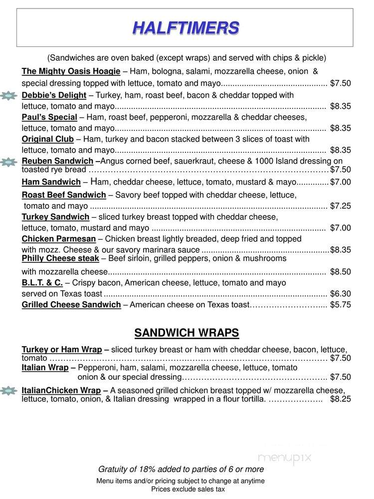 Paul's Oasis - Knoxville, TN menu_pic