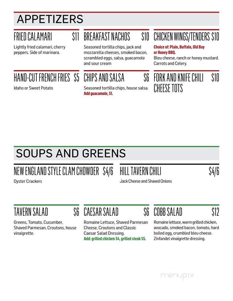 The Hill Tavern - Boston, MA menu_pic