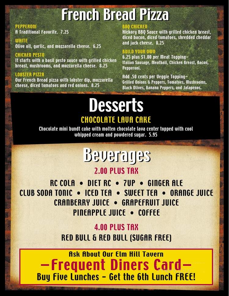 Elm Hill Bar & Grill - Nashville, TN menu_pic