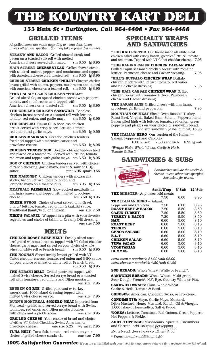 Kountry Kart Deli - Burlington, VT menu_pic