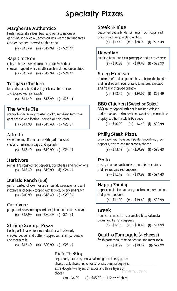 Pie In The Sky Pizza - Nashville, TN menu_pic