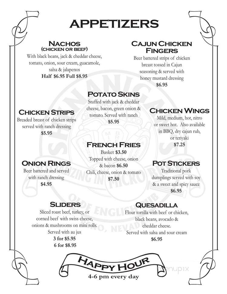 Shenanigan's Old English Pub - Reno, NV menu_pic